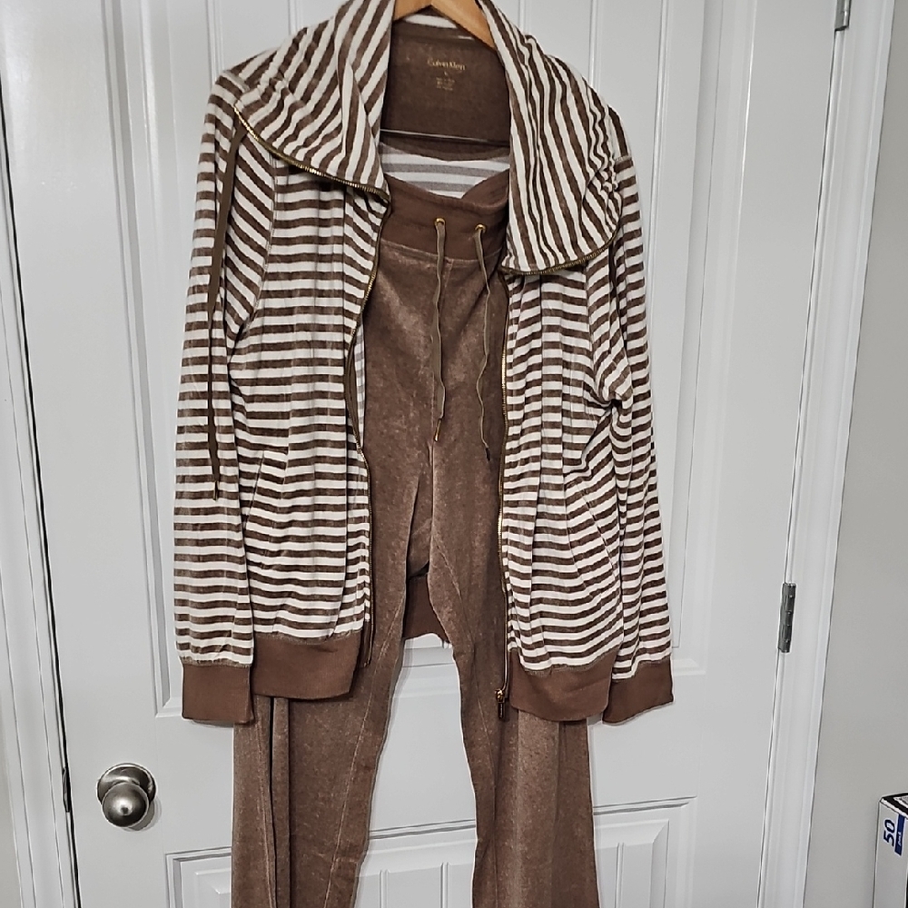 Calvin Klein Collection Brown and Cream Striped Set